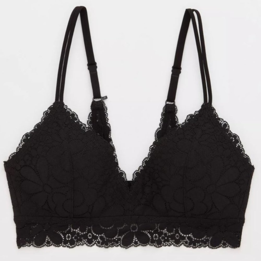 Aerie Black Real Happy Wireless Lightly Lined Candy Lace Bra Size 36D